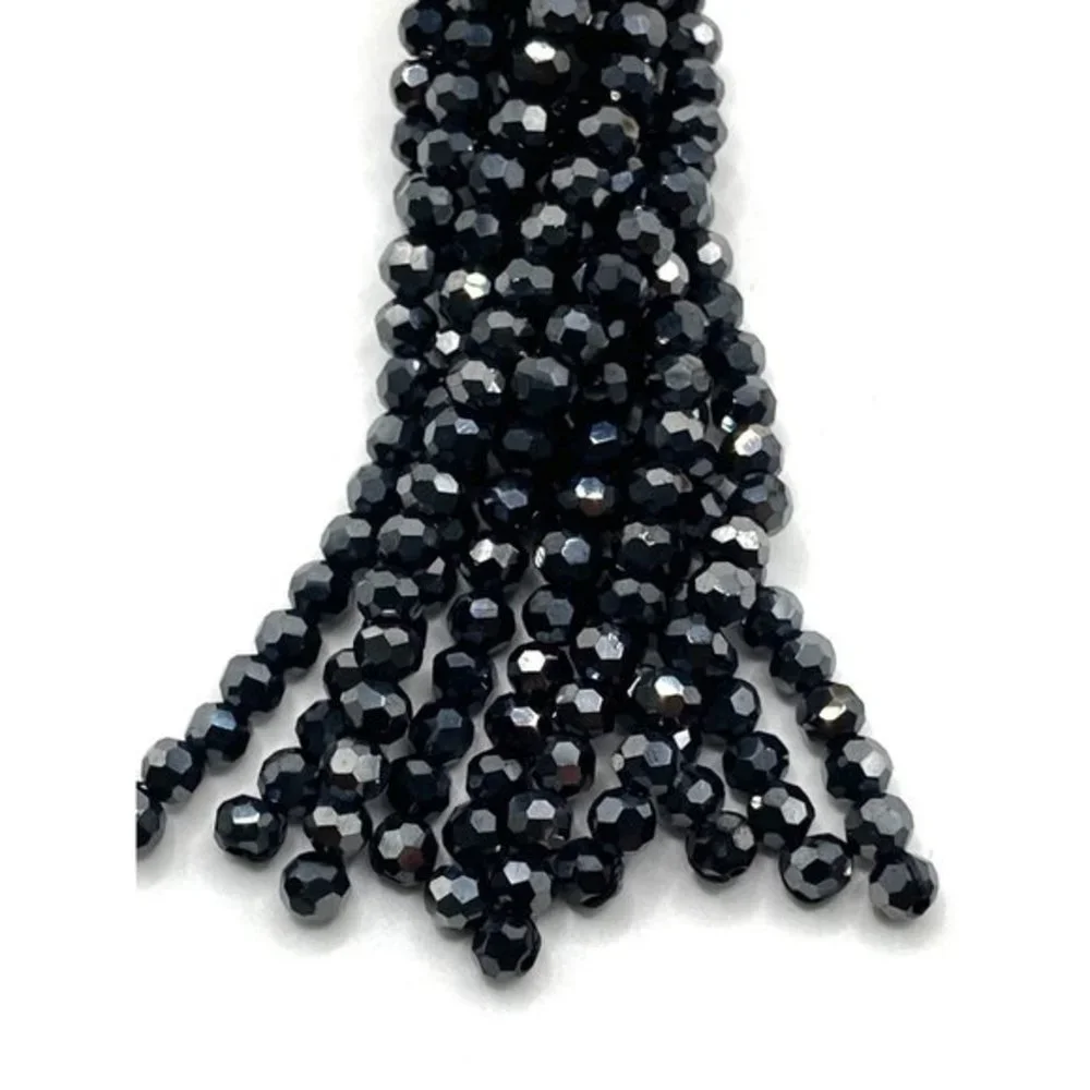J. Crew Layer Necklace Black‎  crystal bead tassel pendant 32